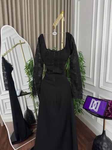فستان سهره باكمام طويله - اسود - 3XL