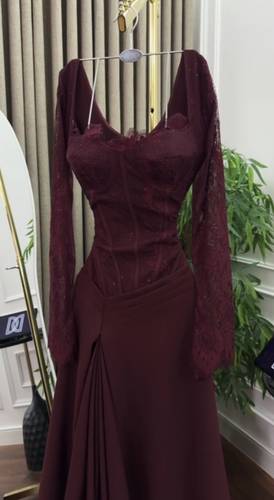 فستان سهره باكمام طويله - اسود - 3XL