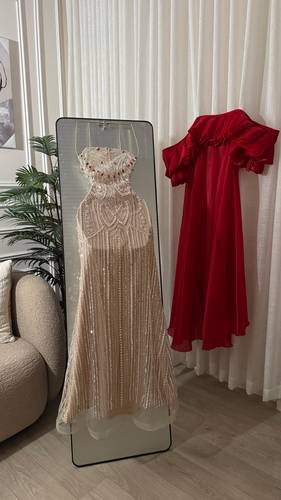 فستان سهره خرز كرستال  بذيل  - S