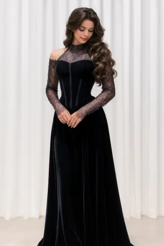 فستان سهره مخمل  - موف - 3XL