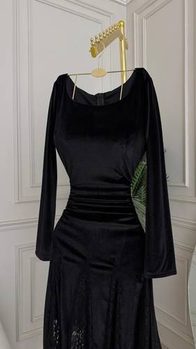 فستان مخمل كم طويل  - 2XL