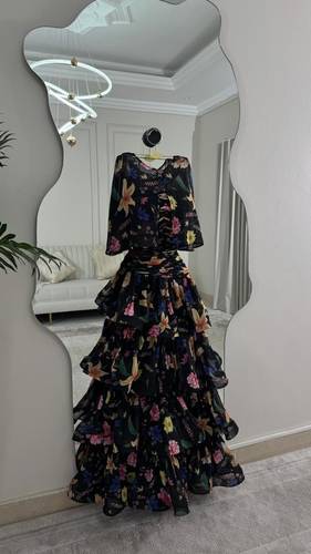 فستان مشجر طبقات  - اسود - 2XL