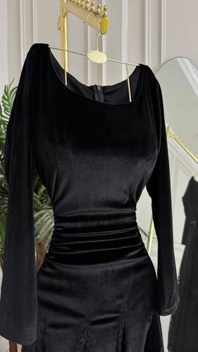 فستان مخمل كم طويل  - 2XL
