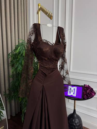 فستان سهره باكمام طويله - اسود - 3XL