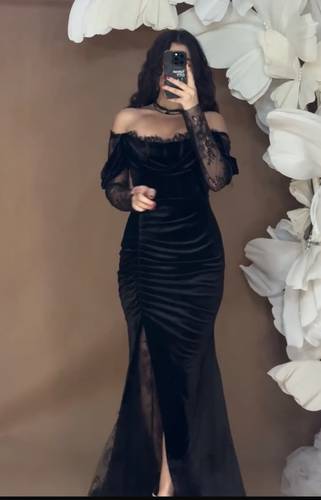 فستان سهره مخمل مع دانتيل  - S