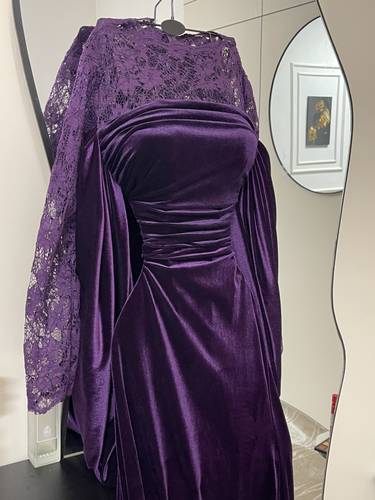فستان سهره مخمل مع دانتيل  - S