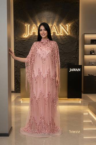 جلابيه سهره مطرزه قطعتين هدب  - ذهبي - 2XL