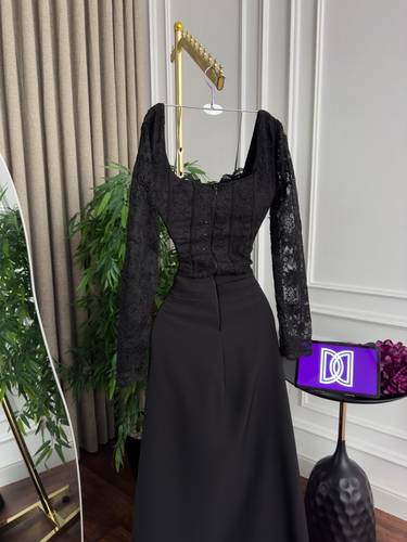 فستان سهره باكمام طويله - اسود - 3XL