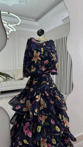 فستان مشجر طبقات  - اسود - 2XL