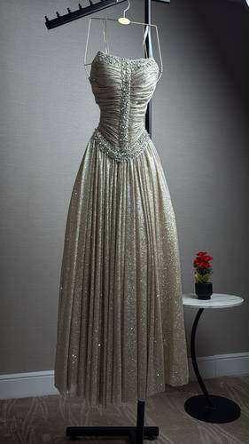فستان سهره تل تركي تطريز يدوي  - كحلي - 2XL