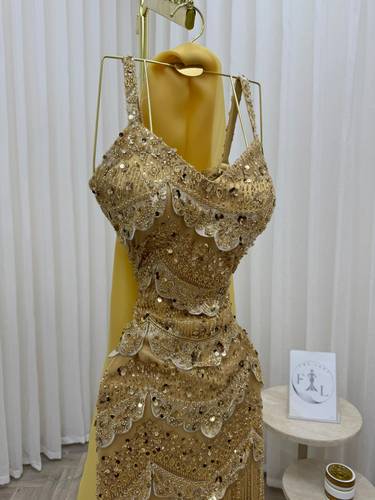 فستان سهره شك ذهبي  - S