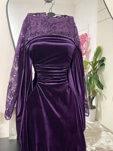 فستان سهره مخمل مع دانتيل  - S