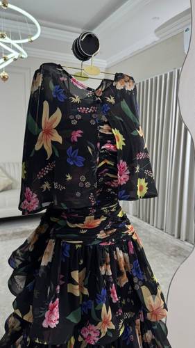فستان مشجر طبقات  - اسود - 2XL