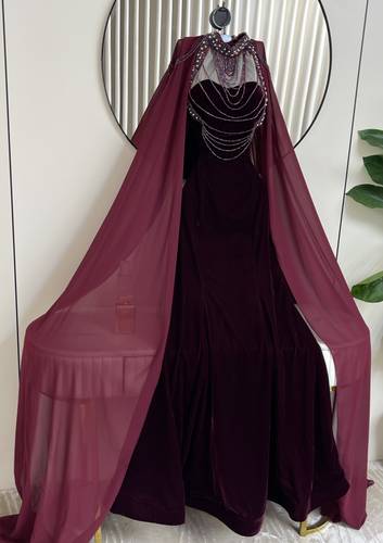 فستان سهره مخمل مزين باكسسوار  - S