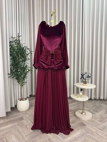 فستان سهره مخمل مع شيفون  - S