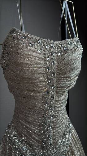 فستان سهره تل تركي تطريز يدوي  - كحلي - 2XL