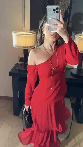 فستان سهره ميد شيفون  - احمر  - S