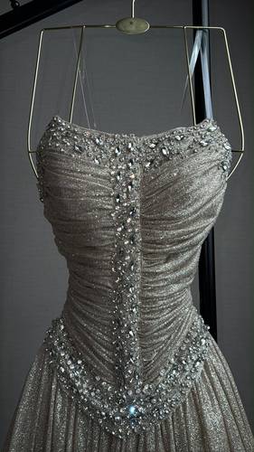 فستان سهره تل تركي تطريز يدوي  - كحلي - 2XL