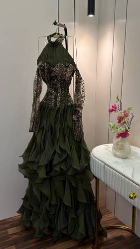 فستان سهره زيتوني  - S