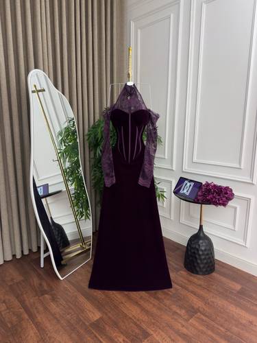 فستان سهره مخمل  - موف - 3XL