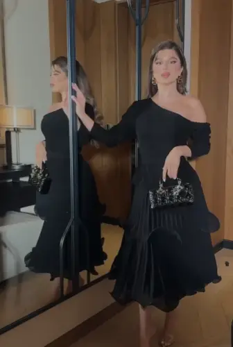 فستان سهره ميد شيفون  - احمر  - S