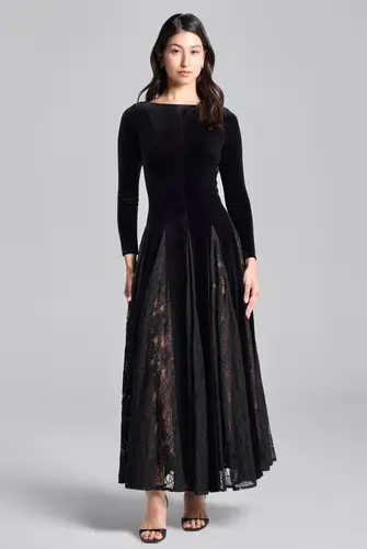 فستان مخمل كم طويل  - 2XL