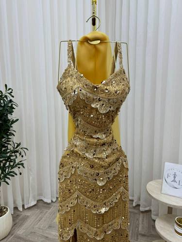 فستان سهره شك ذهبي  - S
