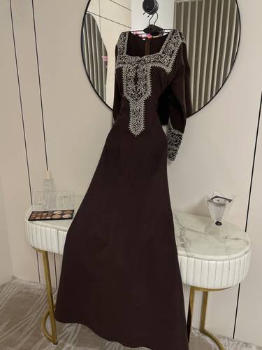 جلابيه مطرزه  قطعتين  - 2XL - اسود