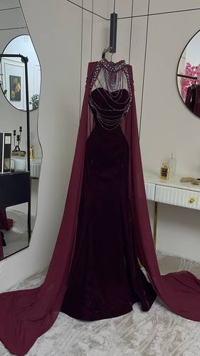 فستان سهره مخمل مزين باكسسوار  - S