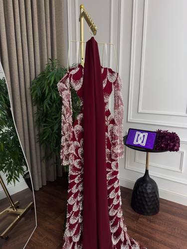 فستان سهره خرز 3 الوان  - S - اخضر