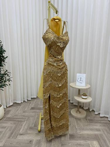 فستان سهره شك ذهبي  - S