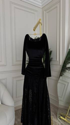 فستان مخمل كم طويل  - 2XL
