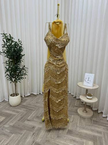 فستان سهره شك ذهبي  - S