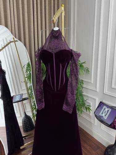 فستان سهره مخمل  - موف - 3XL