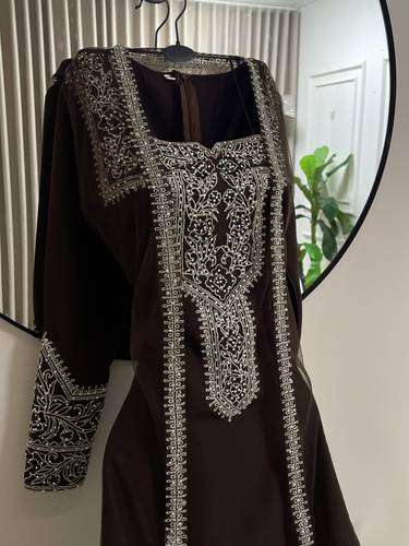 جلابيه مطرزه  قطعتين  - 2XL - اسود