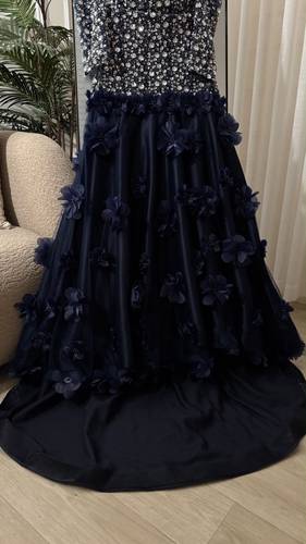 فستان سهره خرز مع ورد بذيل طويل  - 2XL - لحمي