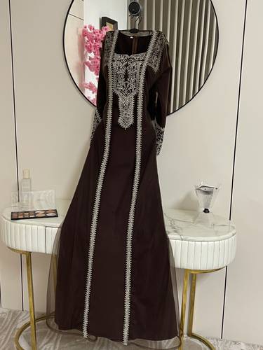 جلابيه مطرزه  قطعتين  - 2XL - اسود