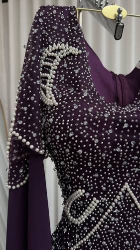 فستان سهره خرز باكمام طويله  - احمر  - 3XL