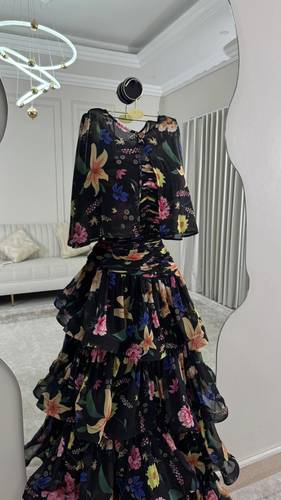 فستان مشجر طبقات  - اسود - 2XL