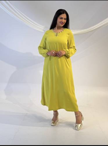 جلابية كريب قطني ناعمة مع شك يدوي – لون ليموني  Brand: Bluemese Code: 3200