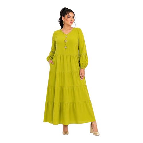 جلابية كريب قطني ناعمة مع شك يدوي – لون ليموني  Brand: Bluemese Code: 3312