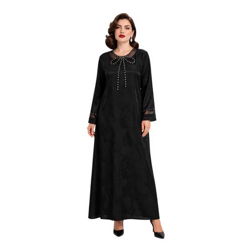 فستان Miss DALIDA أسود حرير ستان  بقصّة A-Line مع شك يدوي