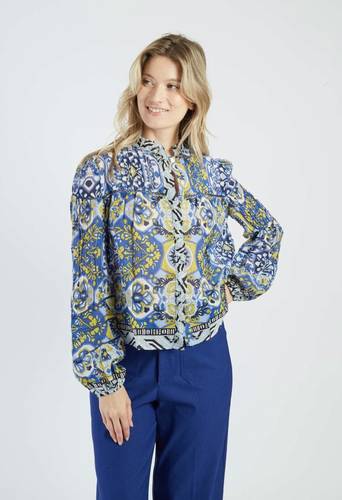 بلوزة DERHY الفرنسية Blouse AMOROSO  لون احمر او ازرق قطنية بطبعات إثنية أنيقة