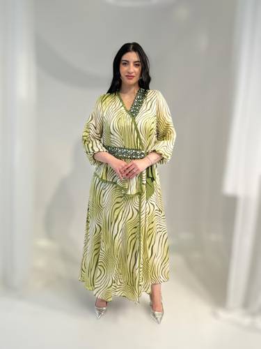 فستان ناعم طويل من شيفون جاكار – Gumanize 10627497 – ** Pistachio**