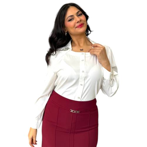    قميص  رسمي كريب حرير مع كريستال بالياقة    kapris  أبيض 