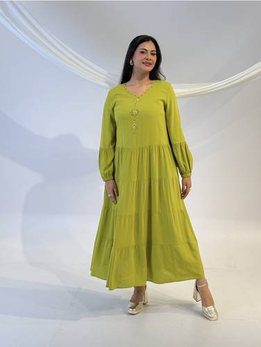 جلابية كريب قطني ناعمة مع شك يدوي – لون ليموني  Brand: Bluemese Code: 3312