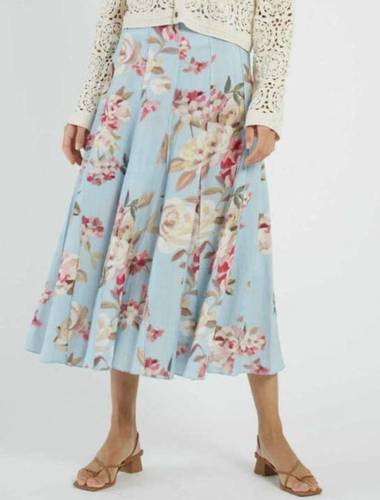تنورة DERHY الفرنسيه– تنورة ميدي فلورال صيفية فاخرة (Sky Blue Floral)