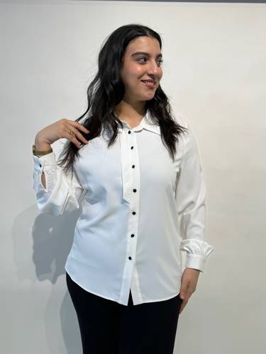   قميص رسمي من خامة كريب حرير JOLESSE  ابيض  سادة 