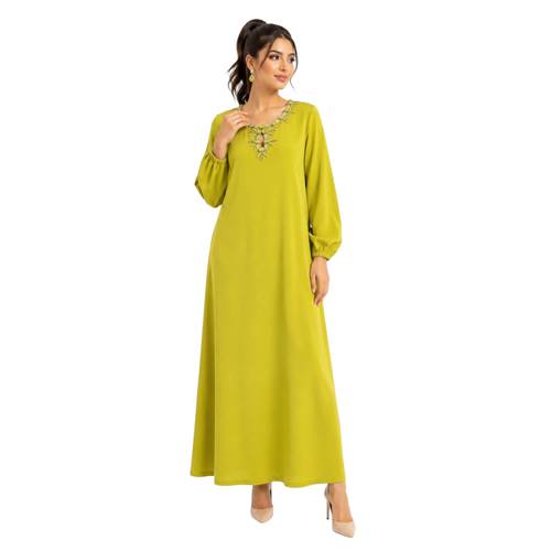 جلابية كريب قطني ناعمة مع شك يدوي – لون ليموني  Brand: Bluemese Code: 3200