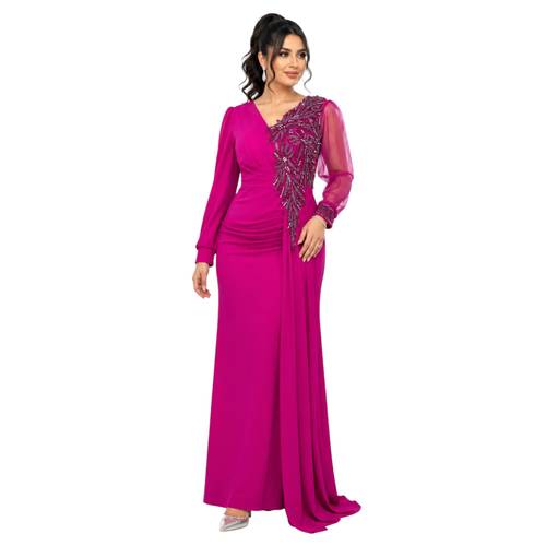 فستان سهره فاخر شك وتل وتطريز ماركة NIGHT  STYLE  فوشي توتي
